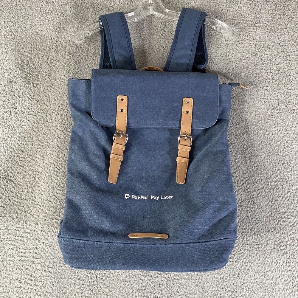 PayPal Pay Later Backpack Blue Canvas Top Load Laptop Travel Office Employee